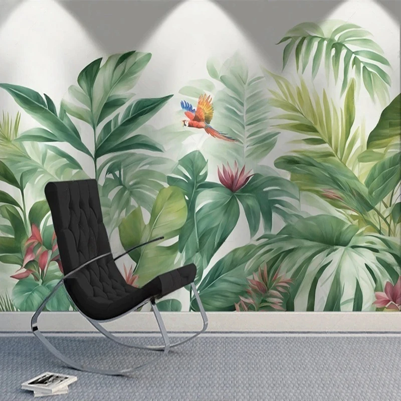 

Настенная роспись на заказ, современный узор в виде листьев и попугая, европейский пейзажный дизайн для гостиной, ТВ, дивана, фон, настенный художественный декор, принт