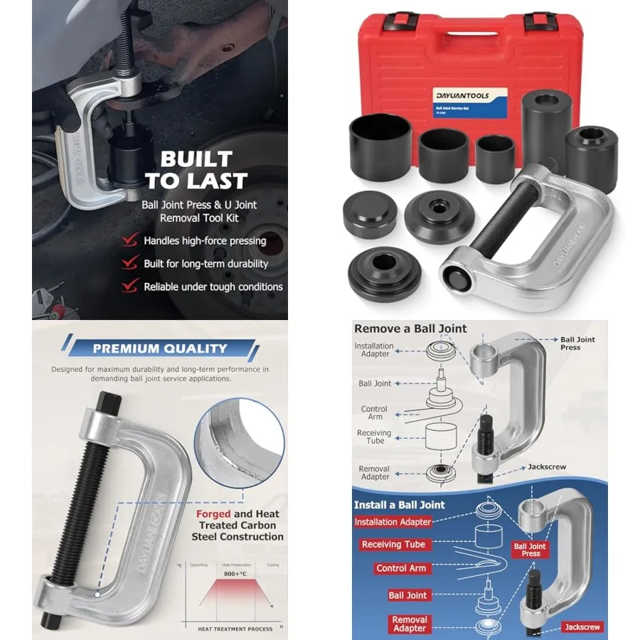 

Ball Joint Press & U Joint Removal Tool Kit with 4x4 Adapters for Most 2WD and 4WD Cars and Light Trucks with Red Storage Case Red