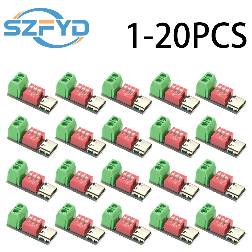 1-20pcs PD Fast Charging Test Board 5-20V Adjustable PD Trigger Module USB Type-C 100W Power Supply Tester