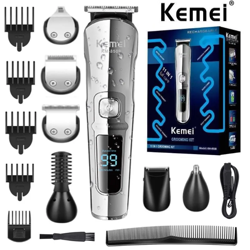Original Kemei All In One Hair Trimmer สำหรับชายตัดแต่งเคราชุดที่ตัดขน Mesin Potong Rambut Listrik กันน้ำ