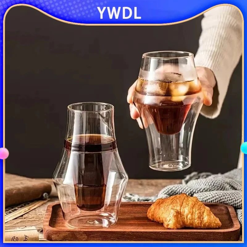 

YWDL 1/2PCS Double-layer Glass Cup Hanging Ear Espresso Coffee Cup Anti-scalding Milk Brandy Wine Teacup Clear Mug Set Drinkware