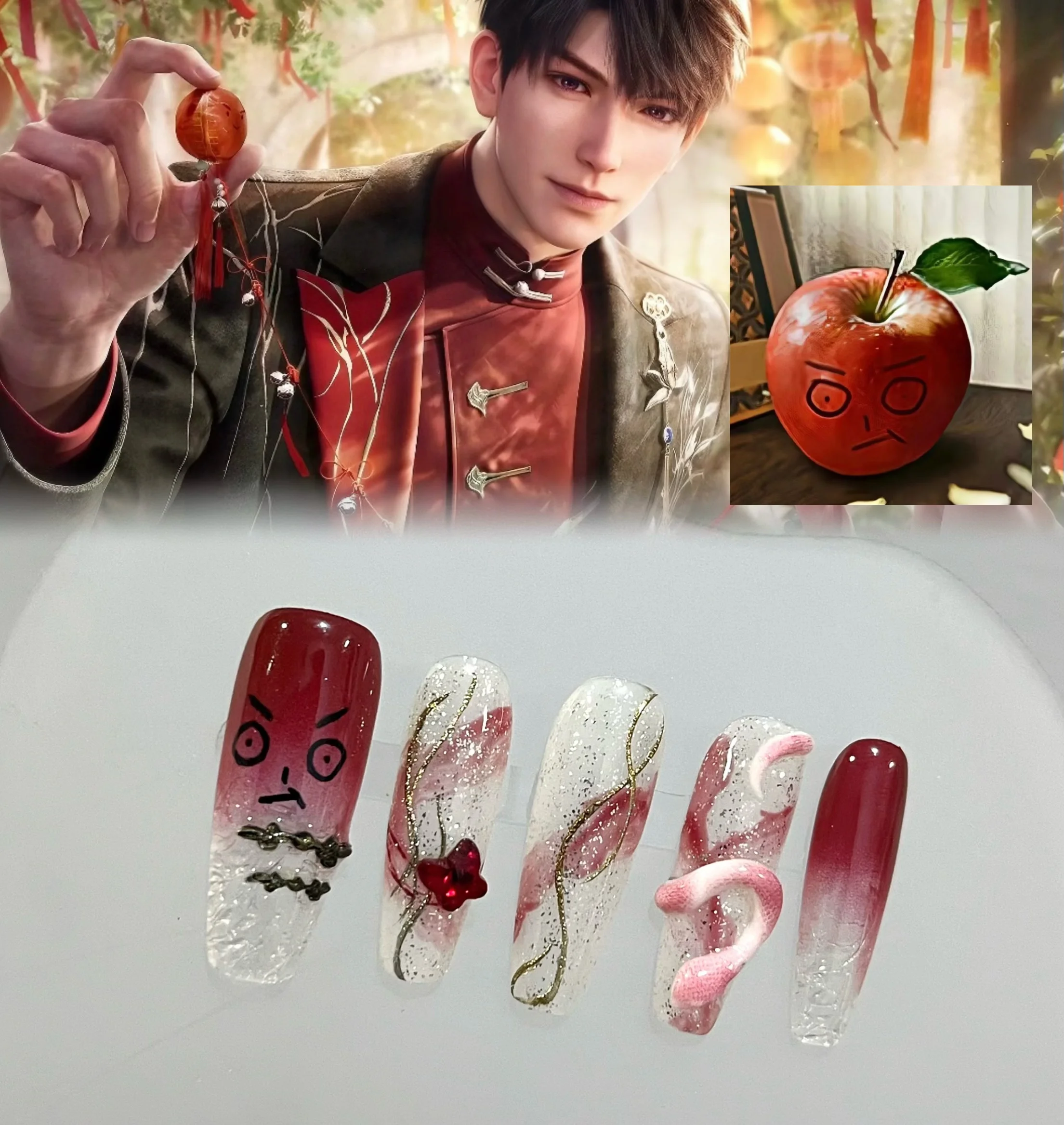 anime-love-and-deepspace-caleb-cosplay-fait-a-la-main-presse-on-ongles-dessin-anime-peint-a-la-main-ongles-pointe-patch-type-portable-manucure-noel