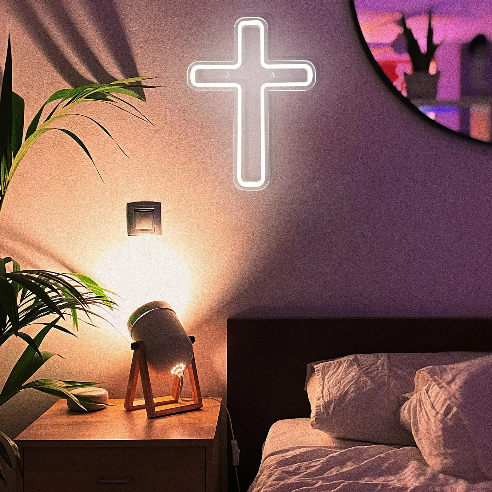 Krzyż jezusa chrysta Neon do dekoracji ścian, montowany na ścianie bóg święty Jesus krzyż na domowe wesele prezent na wielkanoc medytacji