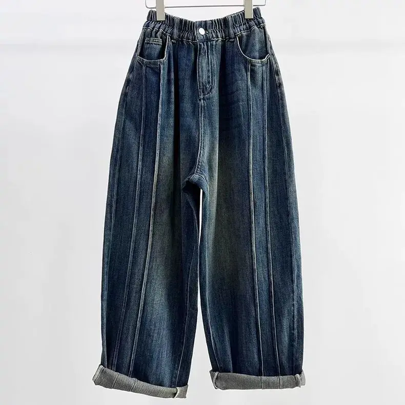 

Large Size Dad Jeans Patchwork Denim Men's Spring Autumn Loose Fit Straight Leg Wear Resistant Classic American Style