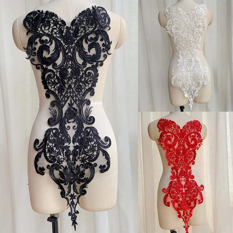 5Pieces White Red Black Sequin Lace Applique Wedding Bridal Gown Accessories Center Flower Home Textile Accessories