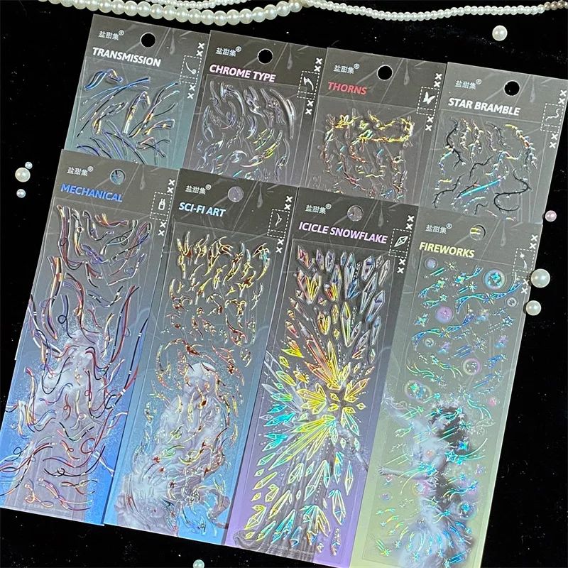 Creative Holographic Laser Sticker Diy Scraping Happiness Planning Diary Idol Card Stationery Decoration Sticker Art Supplies