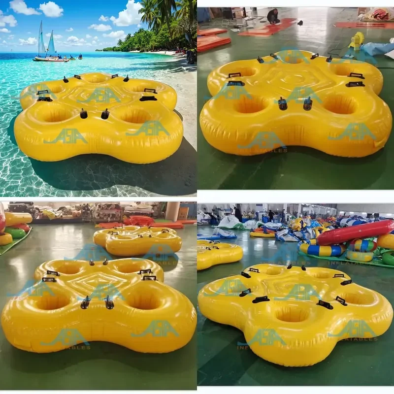 Summer Hot Sale Inflatable Island Floating Raft Water Lounge Boat Lake 5 Person Pool Party Float Floating Island