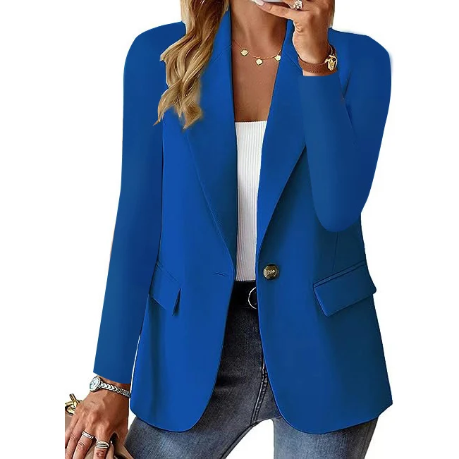 

Women's Casual Long Sleeve Button Blazer with Pocket Made from Moderate Elasticity Polyester Ideal for Multiple Seasons