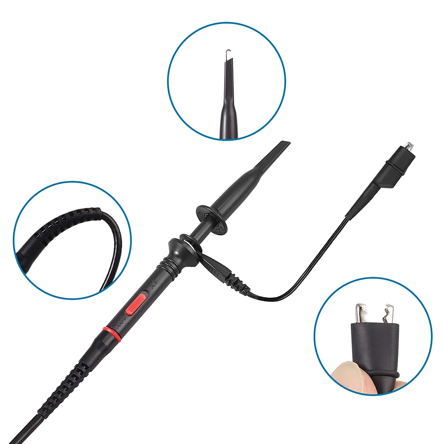 ABYC P2200 Oscilloscope Probe พร้อมชุดอุปกรณ์เสริม 200MHz Oscilloscope คลิป Probes 1X 10X พร้อม BNC Mini Grabber ทดสอบ