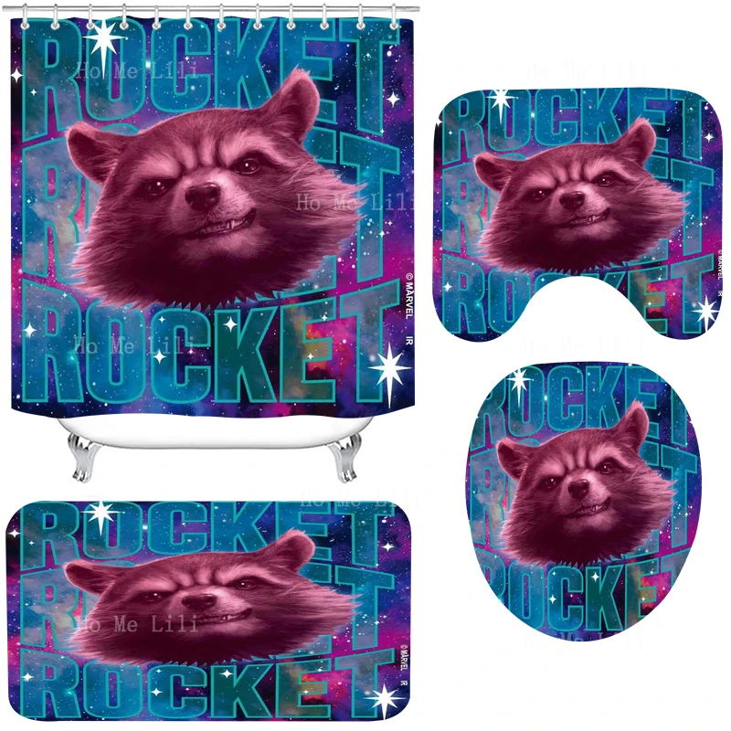 American Science Fiction Action Film Cute Raccoon Portrait Art Shower Curtain Sets With Rugs