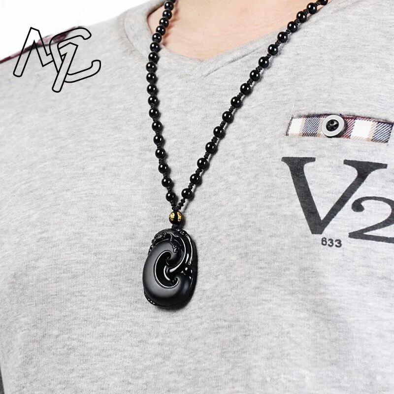 حجر سبج أسود طبيعي يسوع روي قلادة الخرز قلادة موضة سحر المجوهرات منحوتة باليد محظوظ تميمة هدايا لها النساء الرجال