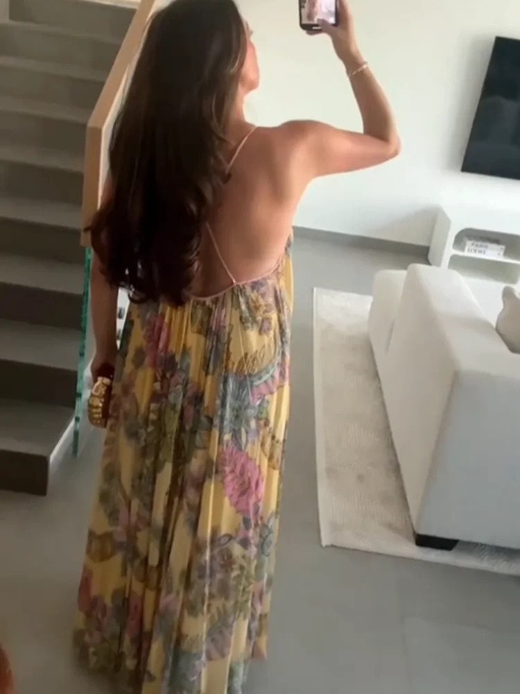 Модное женское платье макси с вырезом и принтом, сексуальное длинное платье с открытой спиной и v-образным вырезом, женское платье 2022, летнее шикарное праздничное платье для пляжной вечеринки, Vestido Модное женское платье макси с вырезом и принтом, сексуальное длинное платье с открытой спиной и v-образным вырезом, женское платье 2022, летнее шикарное праздничное платье для пляжной вечеринки, Vestido