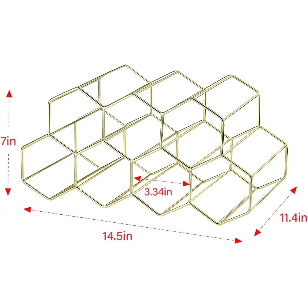 countertop wine rack - 9 bottle freestanding modern gold metal small - 2 tier tabletop wine holder stand for cabinet, pantry - w