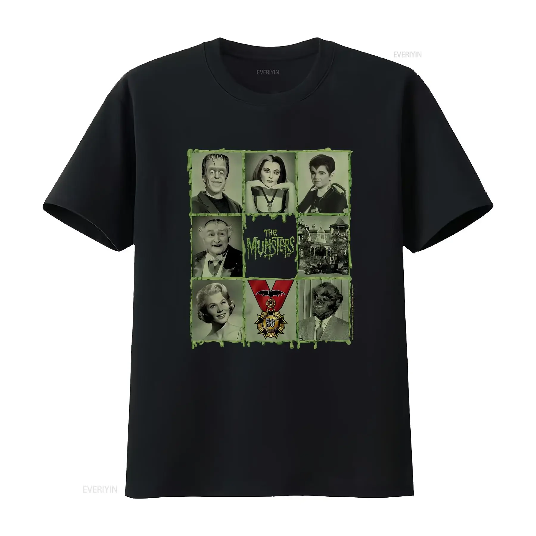 The Munsters Blocks T Shirt Mens Licensed Classic TV Lily Herman Eddie Black vintage Washed Comfortable Versatile Soft Unisex