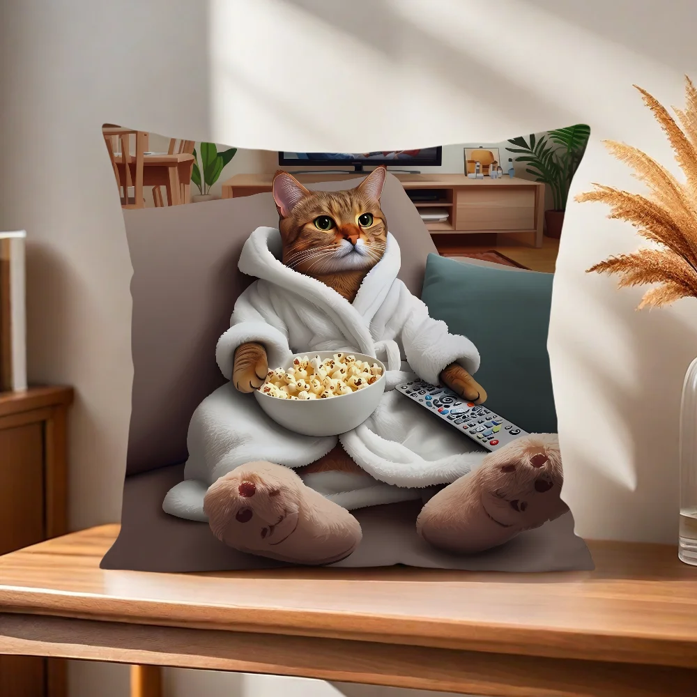 Niedlicher Katzen-Print Kissenbezug für Zuhause, Sofa, Wohnzimmer, Büro, Café, Auto – Detail 5