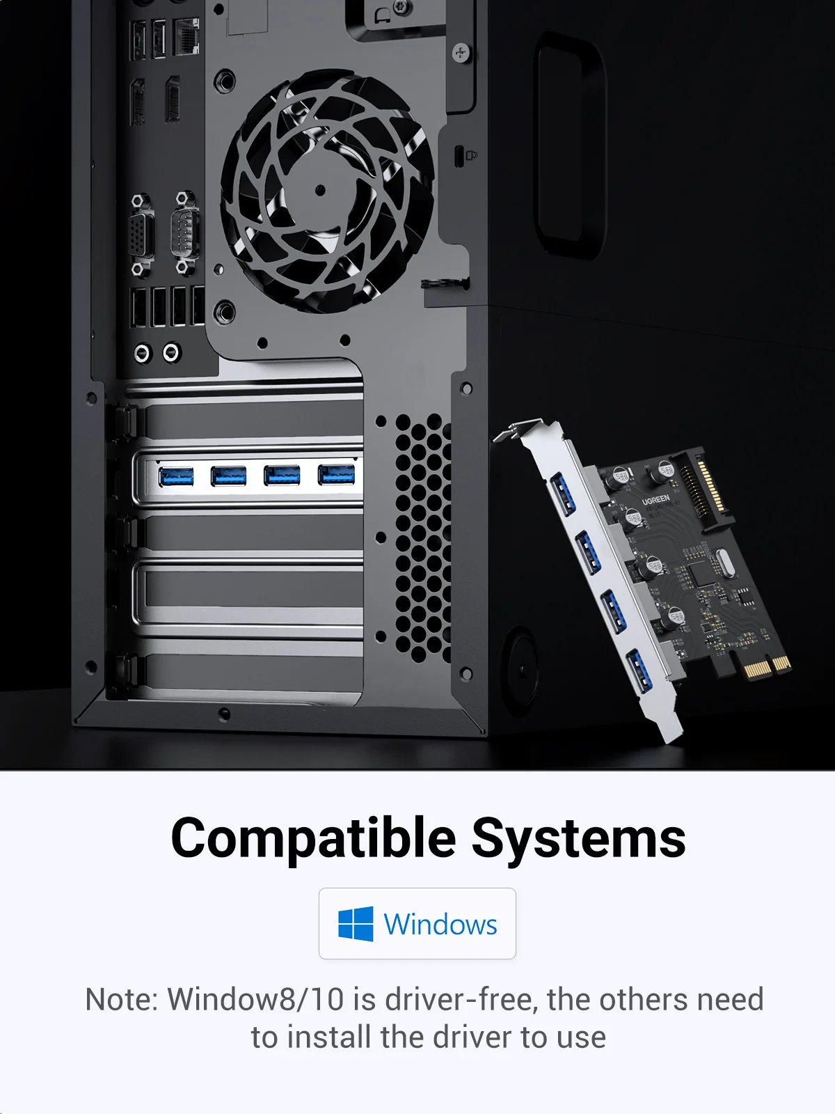UGREEN USB 3.0 PCIe karty 5 gb/s USB 3.0 gniazda rozszerzeń PCIe karty 4 porty PCIe do adaptera USB z 15-pin SATA złącze zasilania