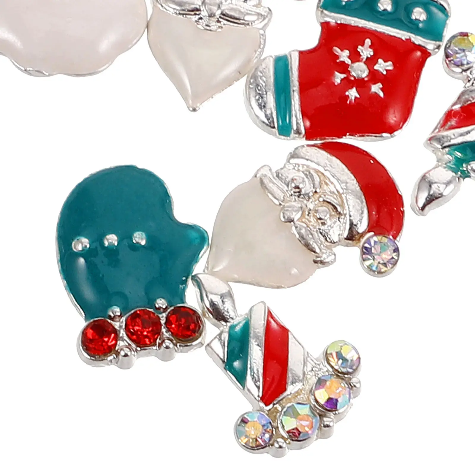 Christmas Nail Charms Box Alloy Tree Snowflake Rhinestone Gems Holiday Manicure Decorations