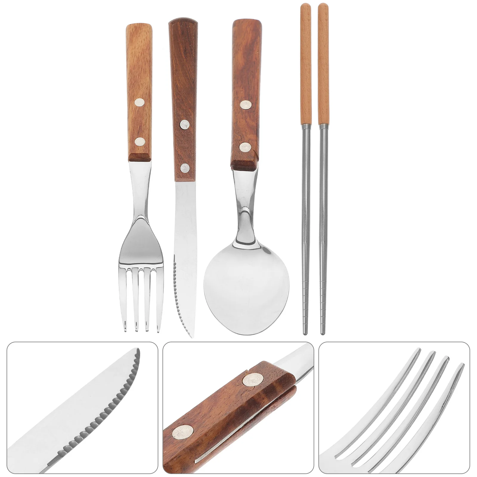 

1 комплект, 1 комплект, набор посуды из нержавеющей стали, портативный набор столовых приборов для кемпинга, путешествий, уличная вилка, ложка, резак, палочки для еды, многоразовые