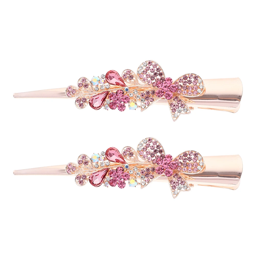 

2Pcs Hair Pins Bows Clip Zinc Alloy Pink Styling Women Barrette Fashion Glitter Elegant Accessories Hair Clips