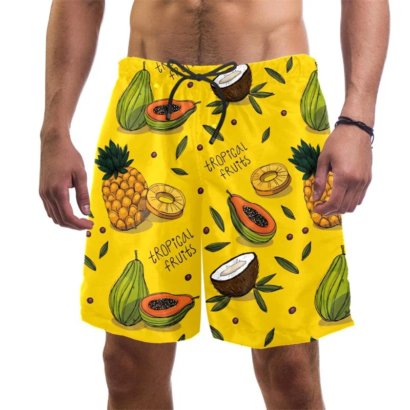 New Summer Hawaiian 3D Tropic Leaves Printing Beach Shorts Fruits Graphic Swimming Shorts Men Fashion Streetwear Swimming Trunks