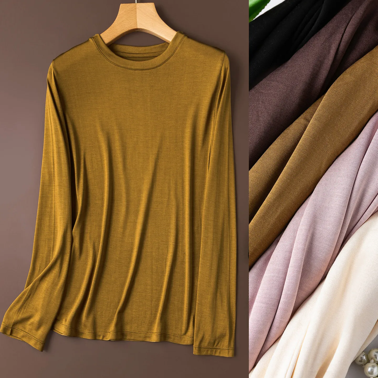 100% Mulberry Silk Solid Colors Knit Silk Women Long Sleeve Base Shirt Undershirt Thermal top Base layer top M1801
