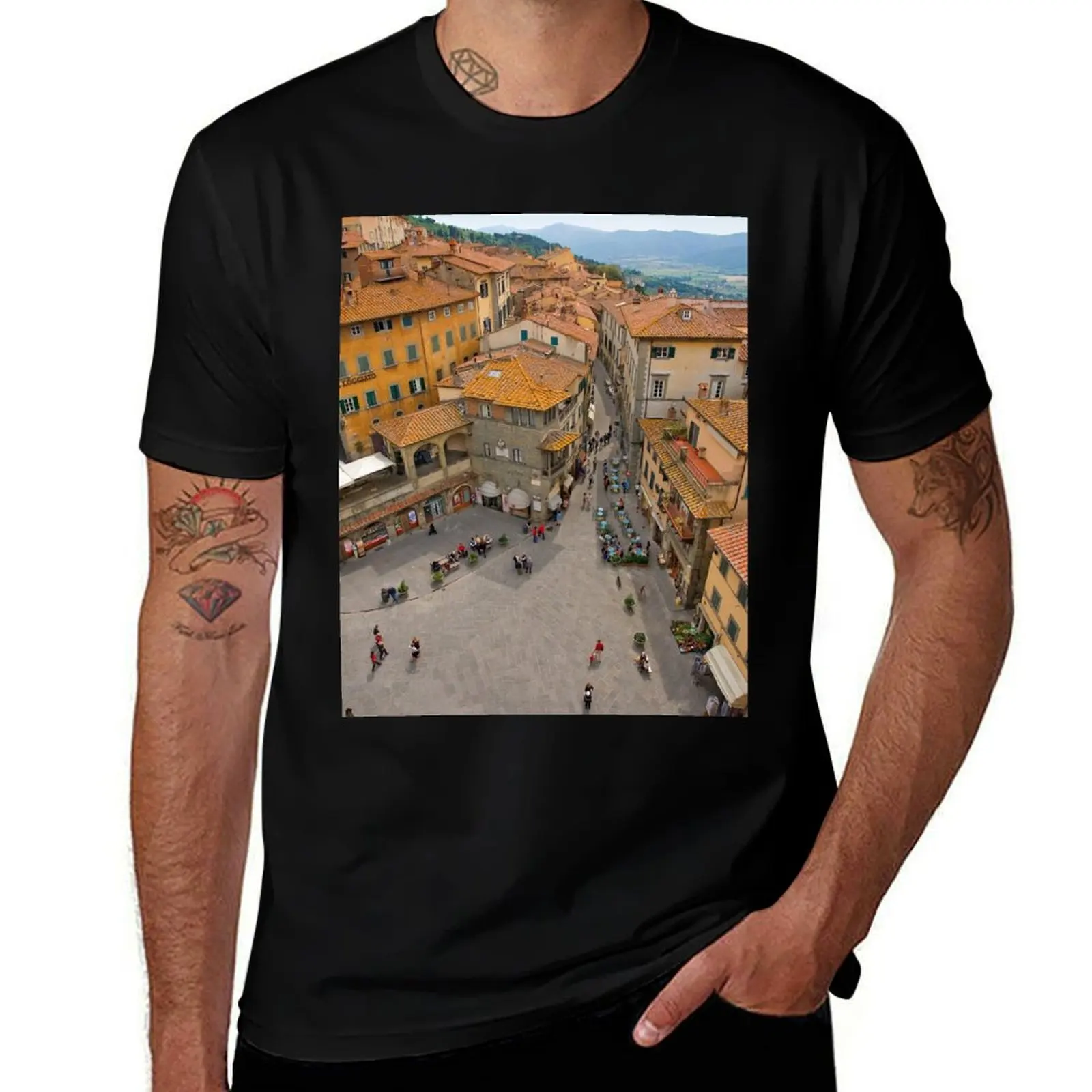 Cortona Tuscany Piazza T-Shirt plus sizes basketball graphic tees sweat shirts, men