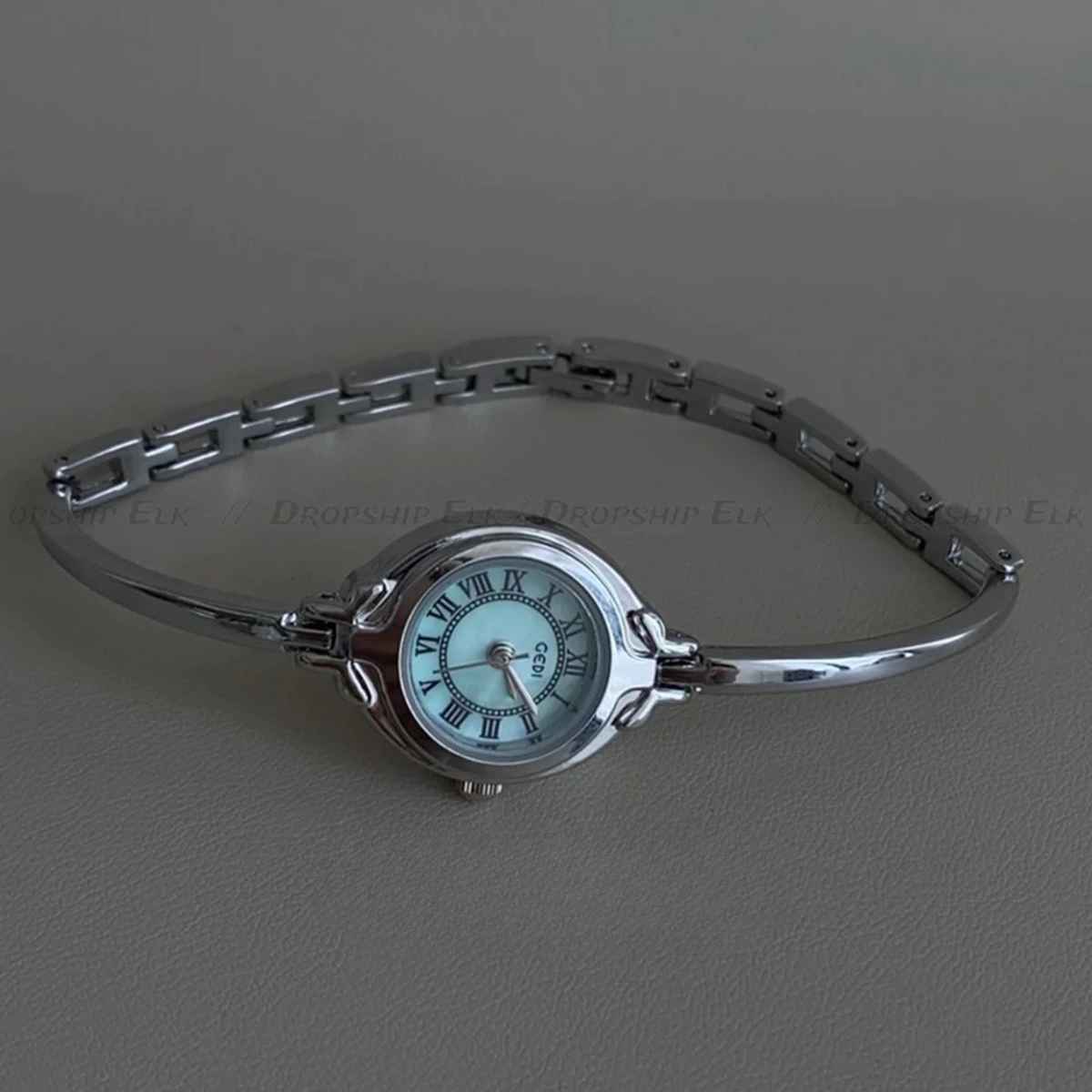 ساعة نسائية كلاسيكية قرص صغير فضي أزرق قرص صغير تصميم عصري سوار سلسلة ساعة هدية Reloj De Mujer
