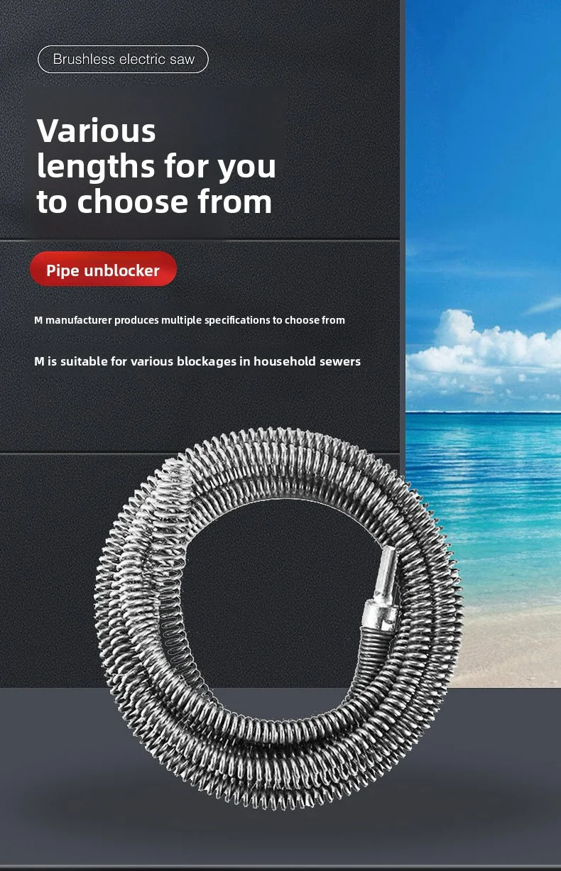 Bahar Kanalisation Baggerwerkzeug, Federrohr Baggerwerkzeuge Abflussschlauch Reiniger Sticks Verstopfungsentferner Schlangenablauf mit Bohreradapter – Detail 3