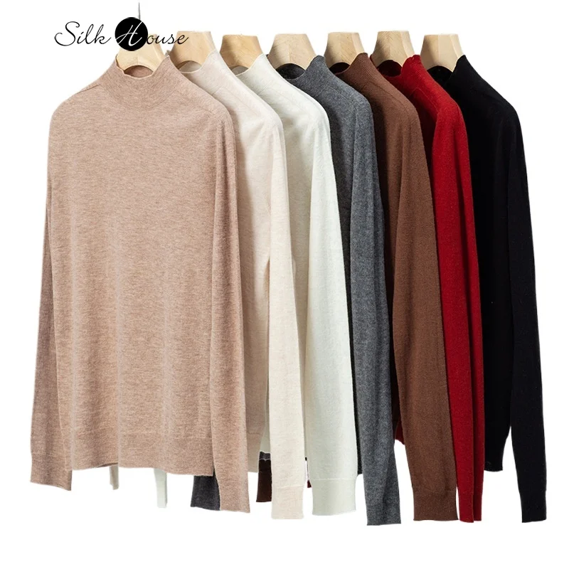 

2025 Women's Autumn/Winter New Collection 30% Cashmere 70% Wool Half High Collar Knitted Long Sleeve Bottoming Shirt