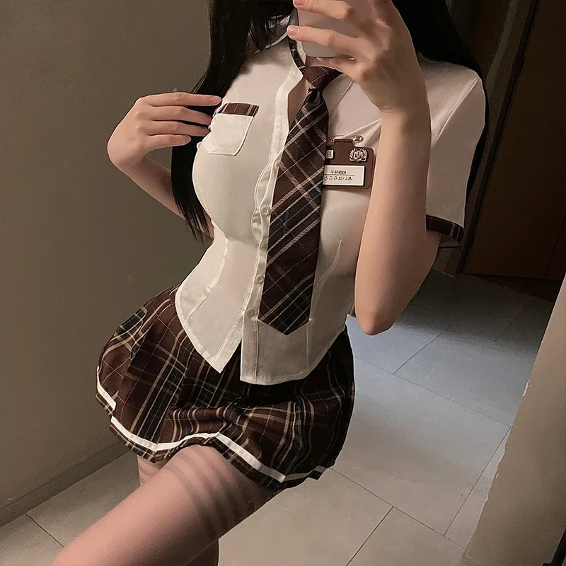 Sexy Schoolgirl Cosplay Lingerie for Women Costumes Students Uniform Roleplay Pleated Mini Skirt Sexy Naughty Clothes