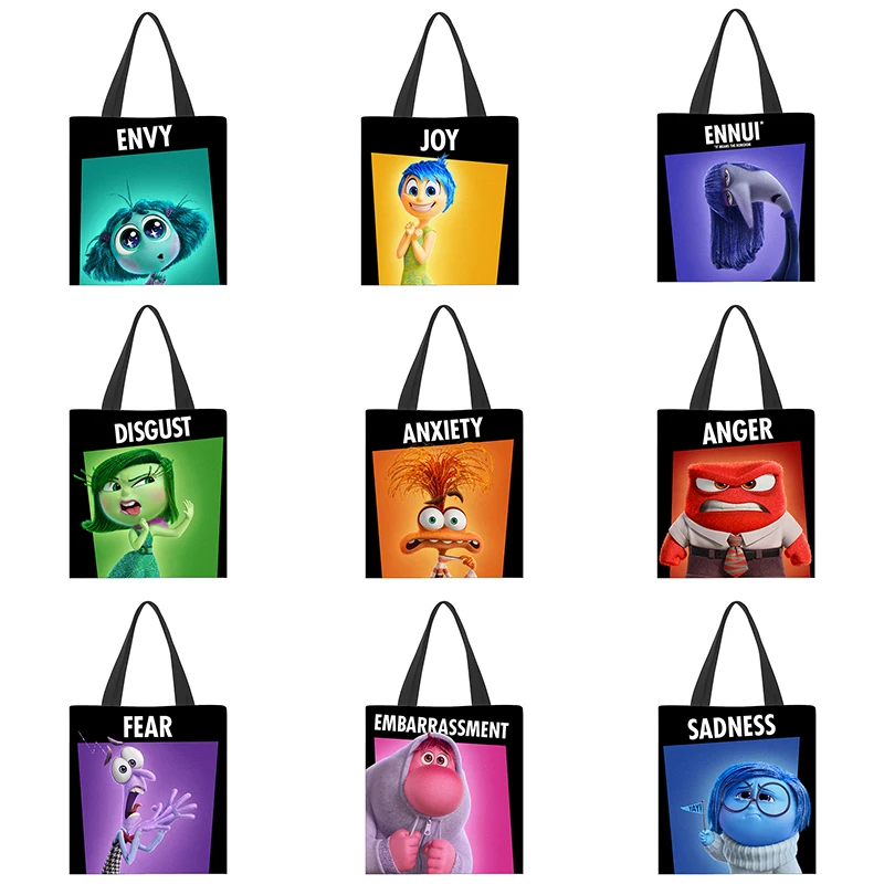 Disney Inside Out Prints Handbag Tote Bags Action Figure Toys Anxiety Envy Disgust Anger Canvas Shoulder Bag Backpack Kids Gifts