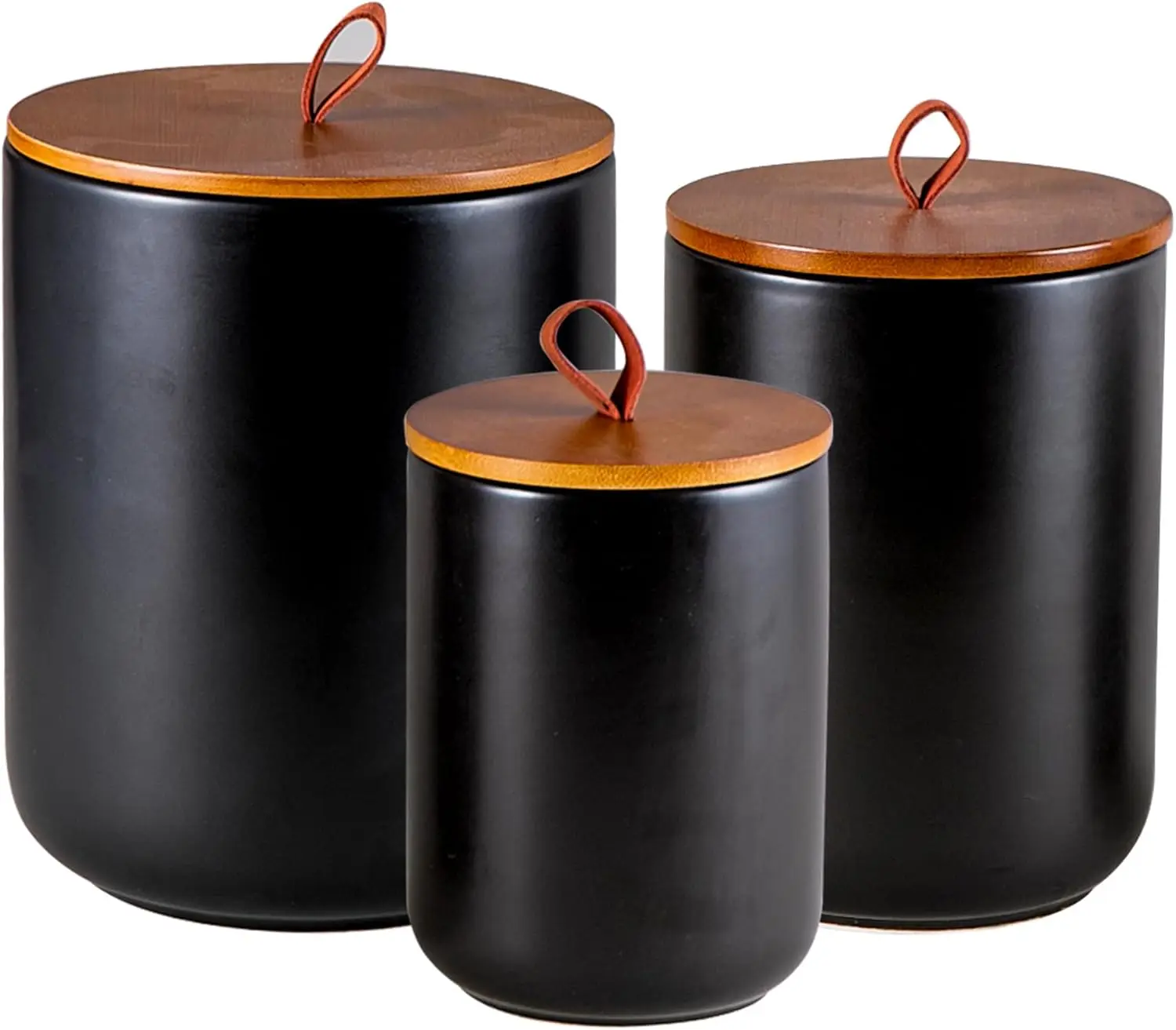

Ceramic Canister Set (30 oz, 48 oz, 82 oz) – Black Ceramic Jar Set with Airtight Bamboo Lids for Flour, Sugar, Tea, Coffee,