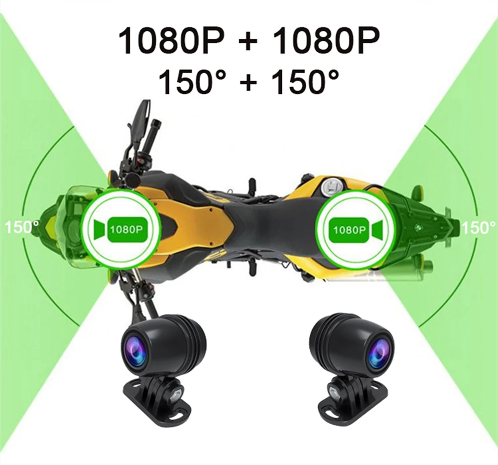 Cámara de salpicadero DVR para motocicleta, grabadora de vídeo de conducción frontal y trasera, resistente al agua, WiFi, 1080P + 1080P, caja negra