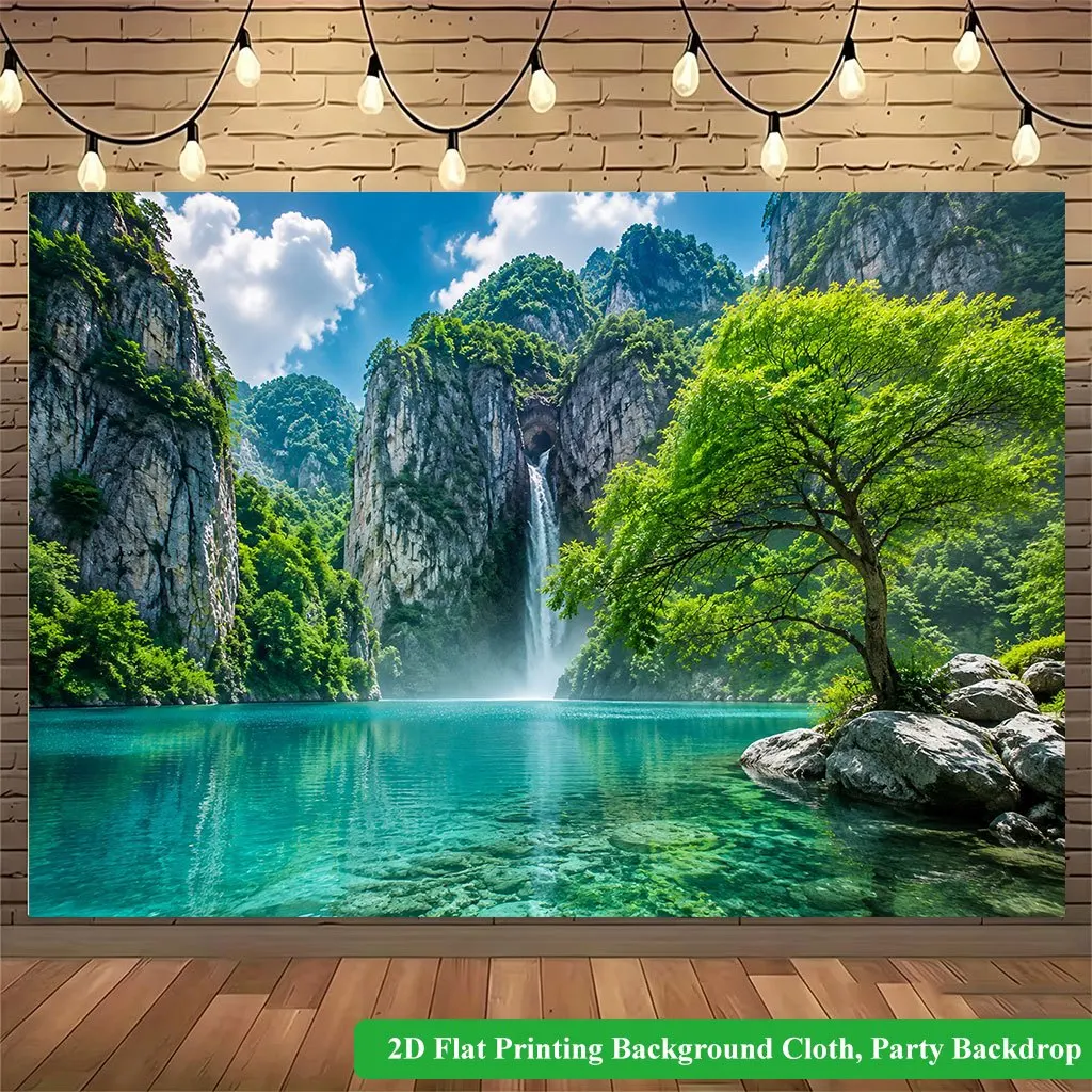 Realistic Tropical Waterfall Landscape Printed Tapestry Wall Decor Jungle Nature Background Cloth Art Backdrop for Home Party Us