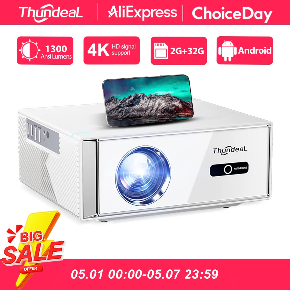 Проектор ThundeaL TD95W Android Full HD 1080P WiFi 2K 4K для домашнего кинотеатра, портативный, Smart TV, для видео, фильмов, совещаний, LED-проектор TD95