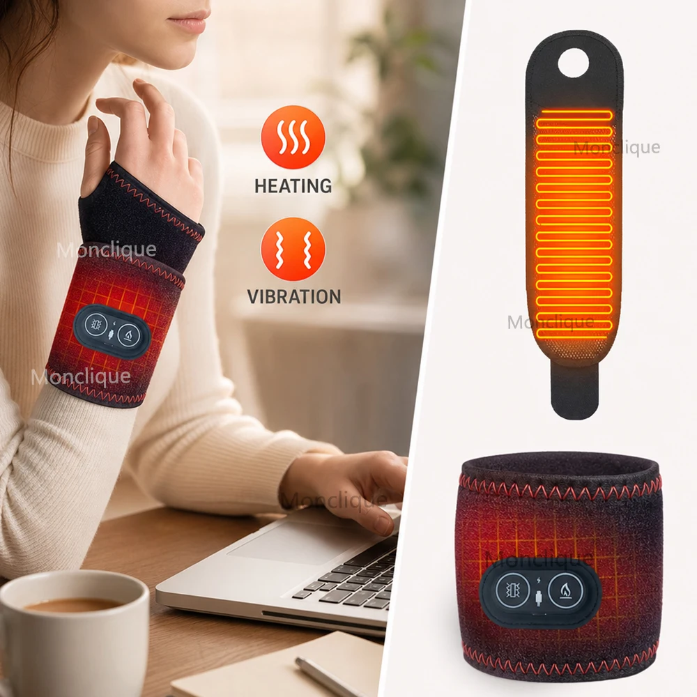 Electric Heating Wristband Vibrating Hand Massager USB Hot Compress Joints Support Belt Portable Fitness Office Protective Gear