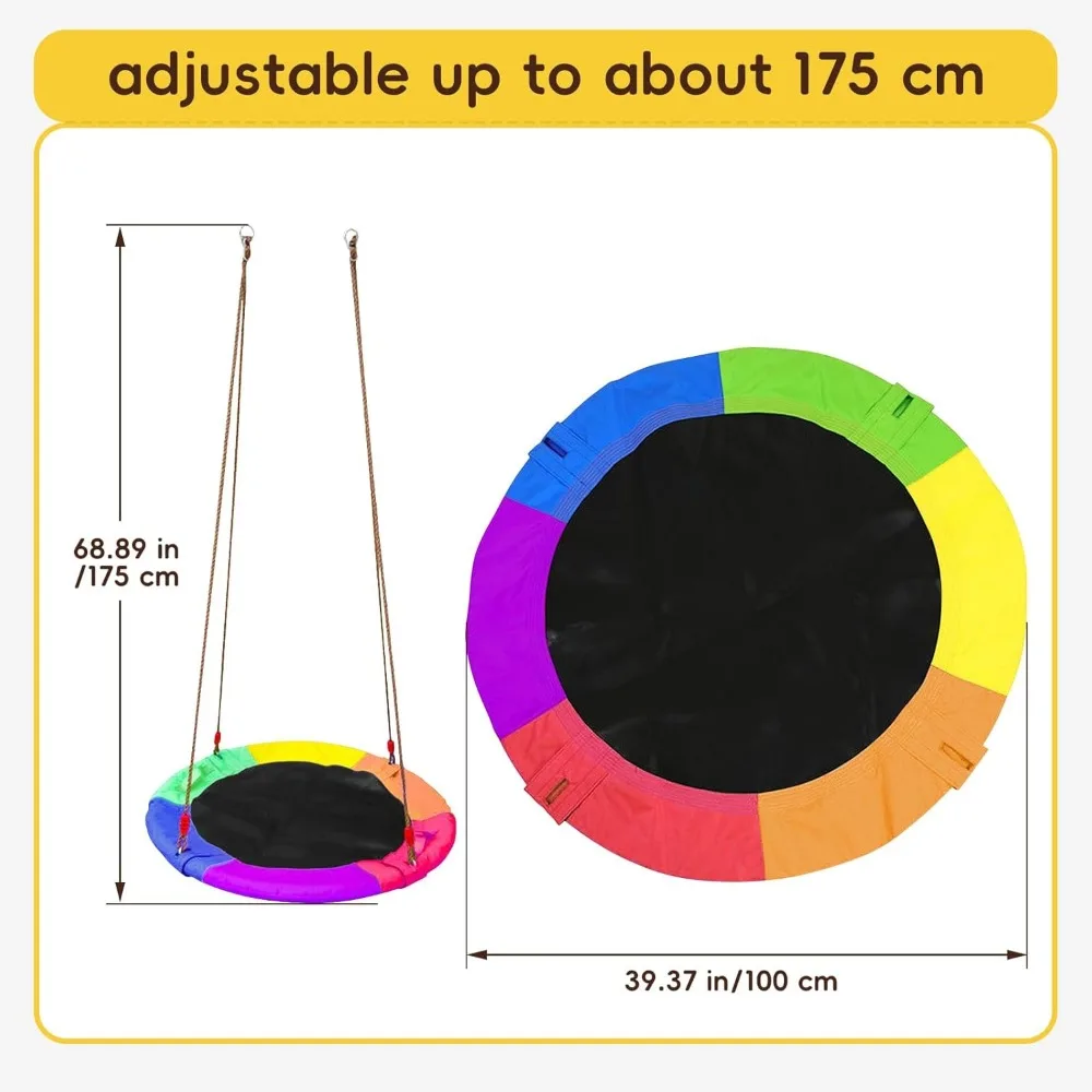 Altalena per piattino da 40 pollici per bambini all'aperto, grande altalena rotonda con 2 cinghie per appendere, altalena per albero per cortile e parco giochi