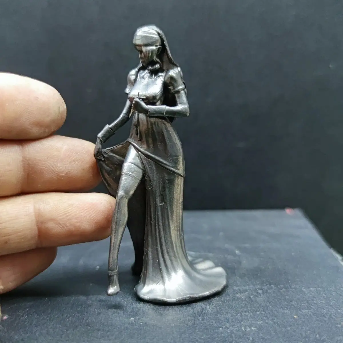 Pure Copper Antique Vintage Miniature Elegant Lady Figurine Decor- Handmade Desk Accent