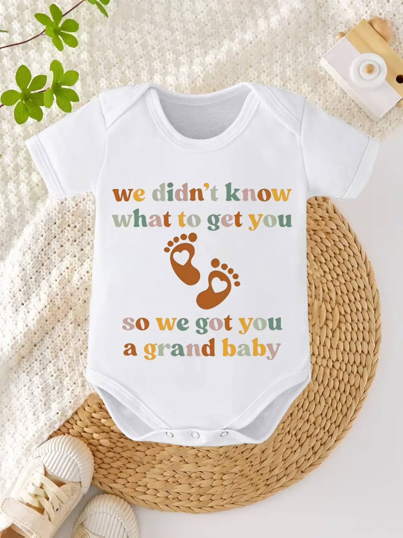 Baby Bodysuit Cute Newborn Romper with We Didnt Know What To Get You So We Got You A Grand Baby Print Soft Breathable Fabric