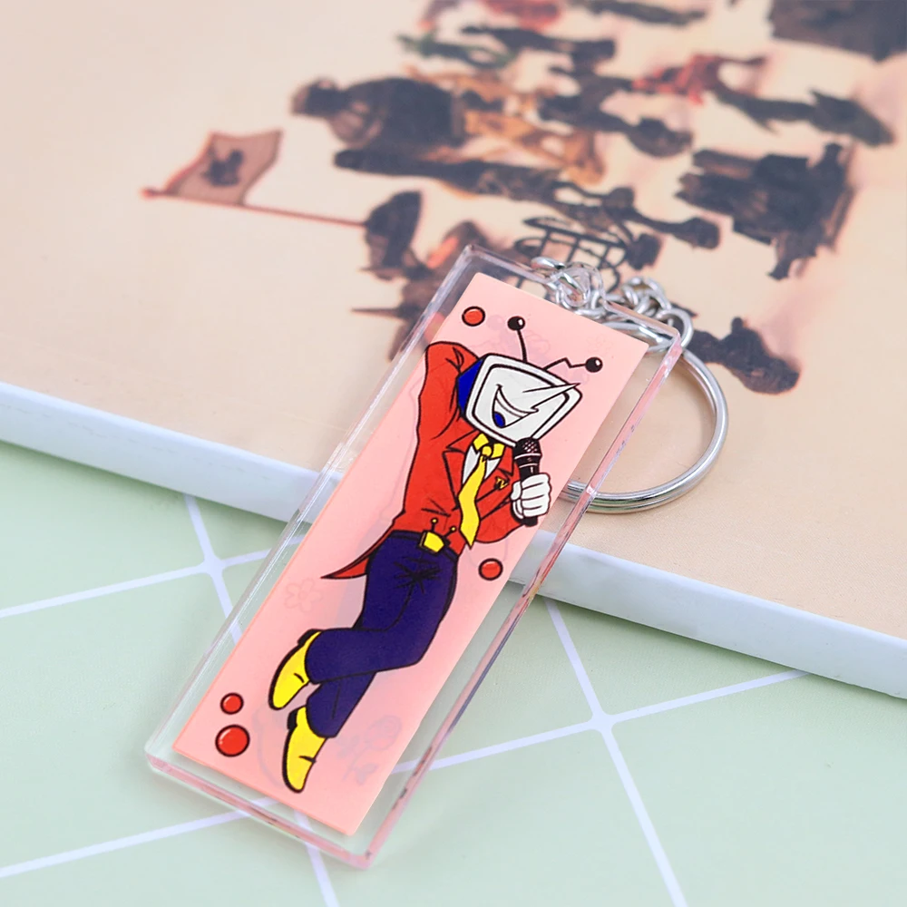 Classic Anime Character Keychain Skibidi Toilet TV Man Acrylic Keyring Double Sided Patterned Microphone Rose Pendant Decoration
