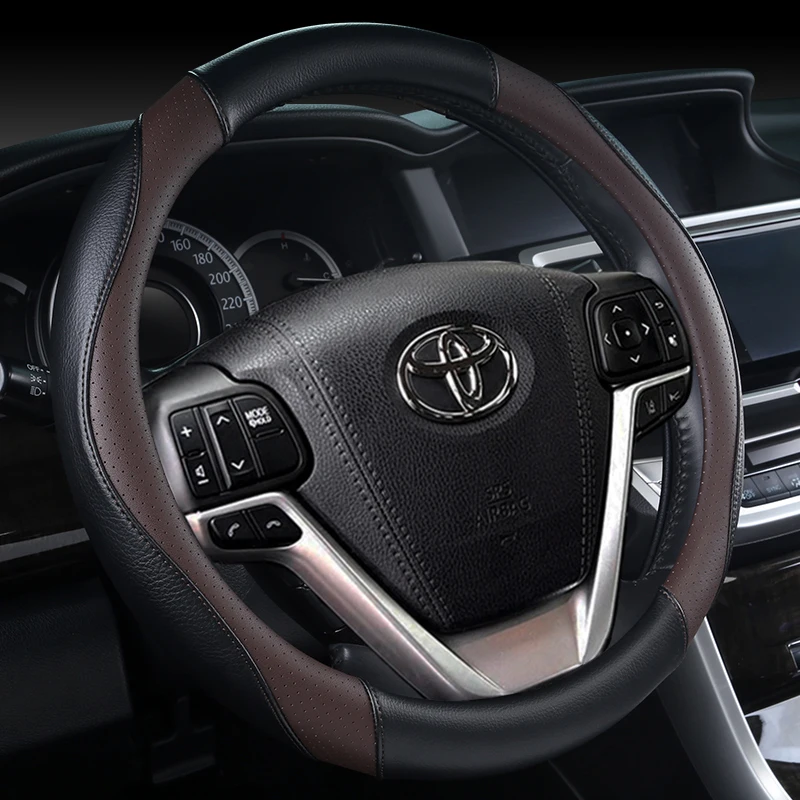 

Universal non-slip Sports style Genuine leather Car Steering Wheel Cover For Toyota Highlander 2014-2019 Sienna 2015-2019