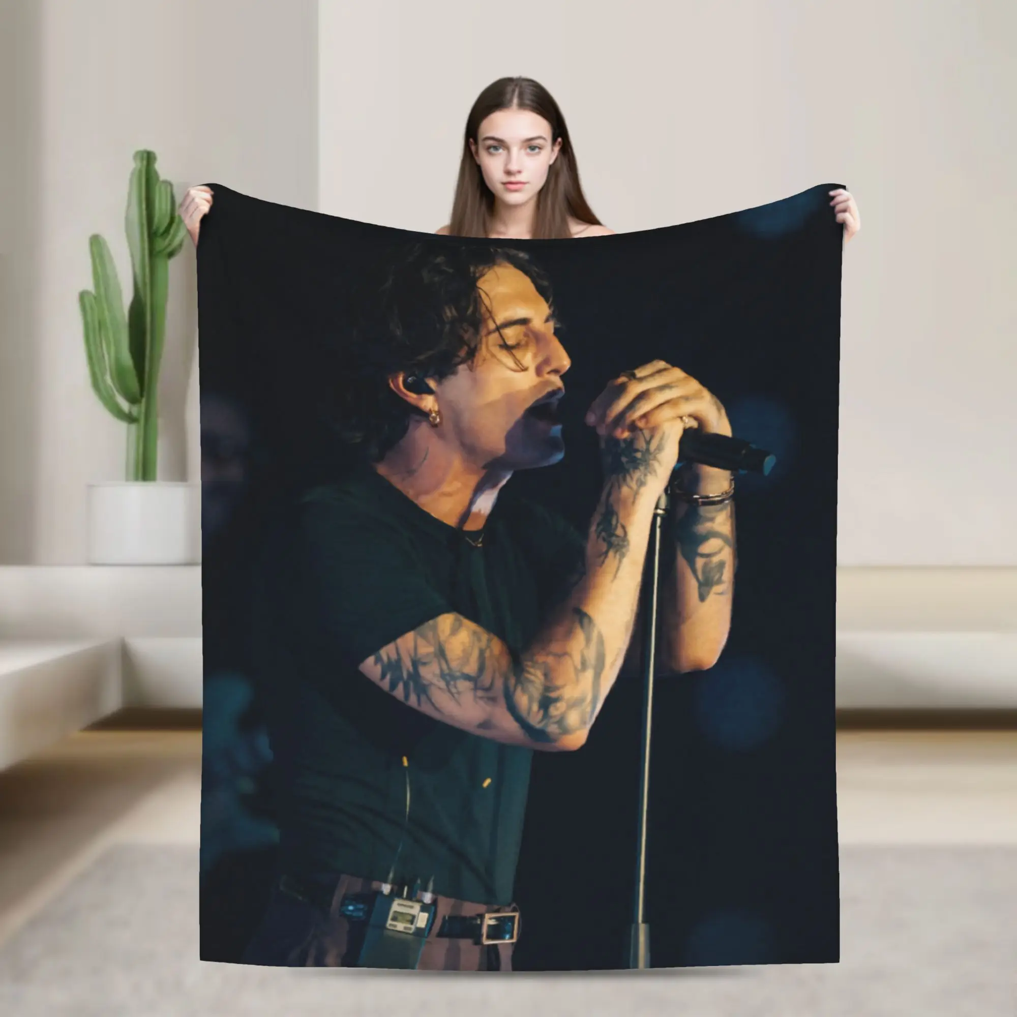 Damiano David Singer Blanket  Soft Warm Print Plush Throw Blanket For Bedroom Decorative Flannel Bedspread Bed Cover