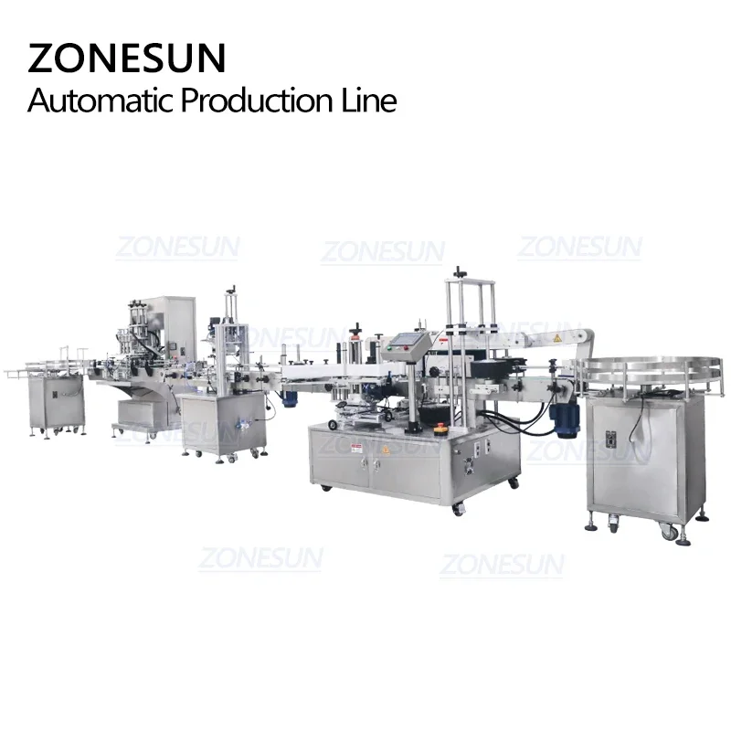 ZONESUN Bottiglia di crema per burro a corpo piatto quadrato a 4 teste può servo dosaggio riempitivo tappatrice e etichettatrice per la linea di produzione