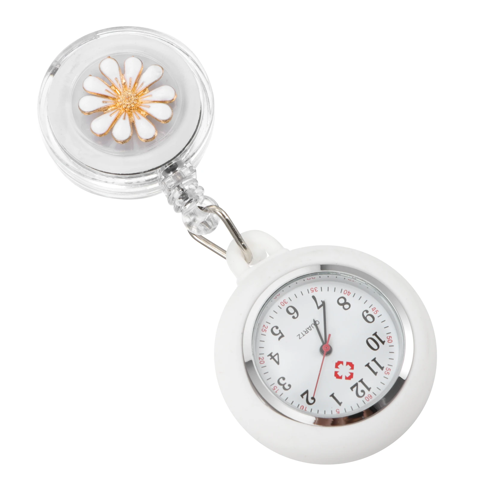 

Stretching Chest Watch Nurses White Retractable Pocket Ladies Nurse Fob Alloy Quartz Movement Water Resistant Adjustable Date