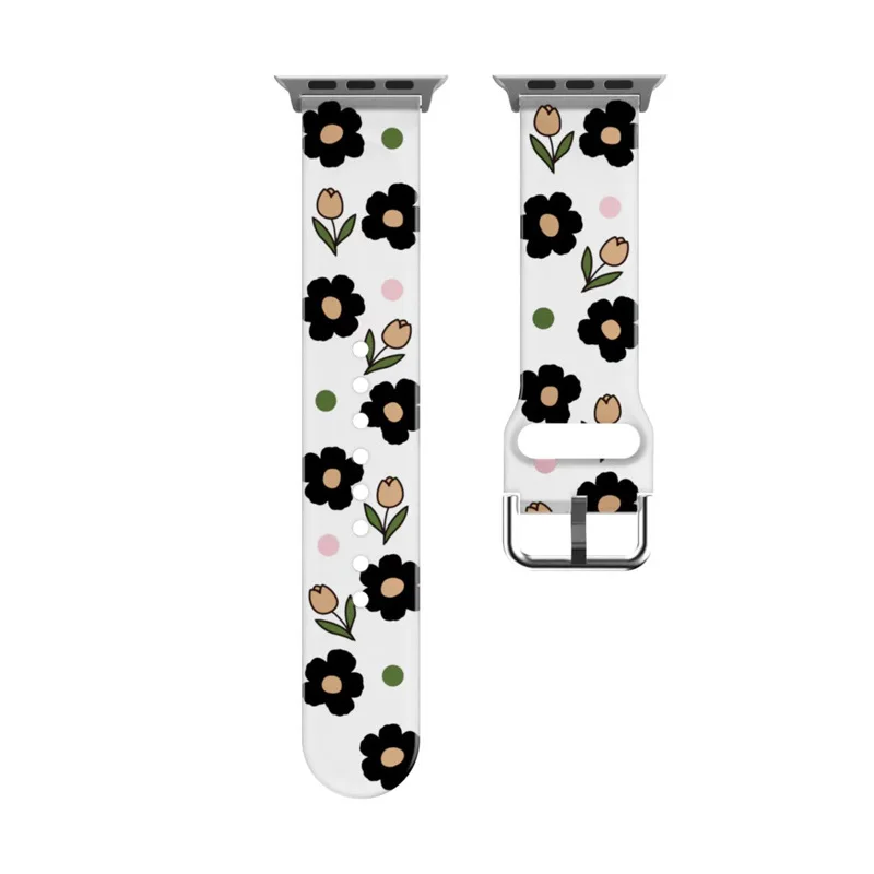 Printing Silicone Strap For Apple Watch Band 44mm 45mm 49mm Transparent Floral correa bracelet iWatch series 8 7 6 5 SE 9 ultra2