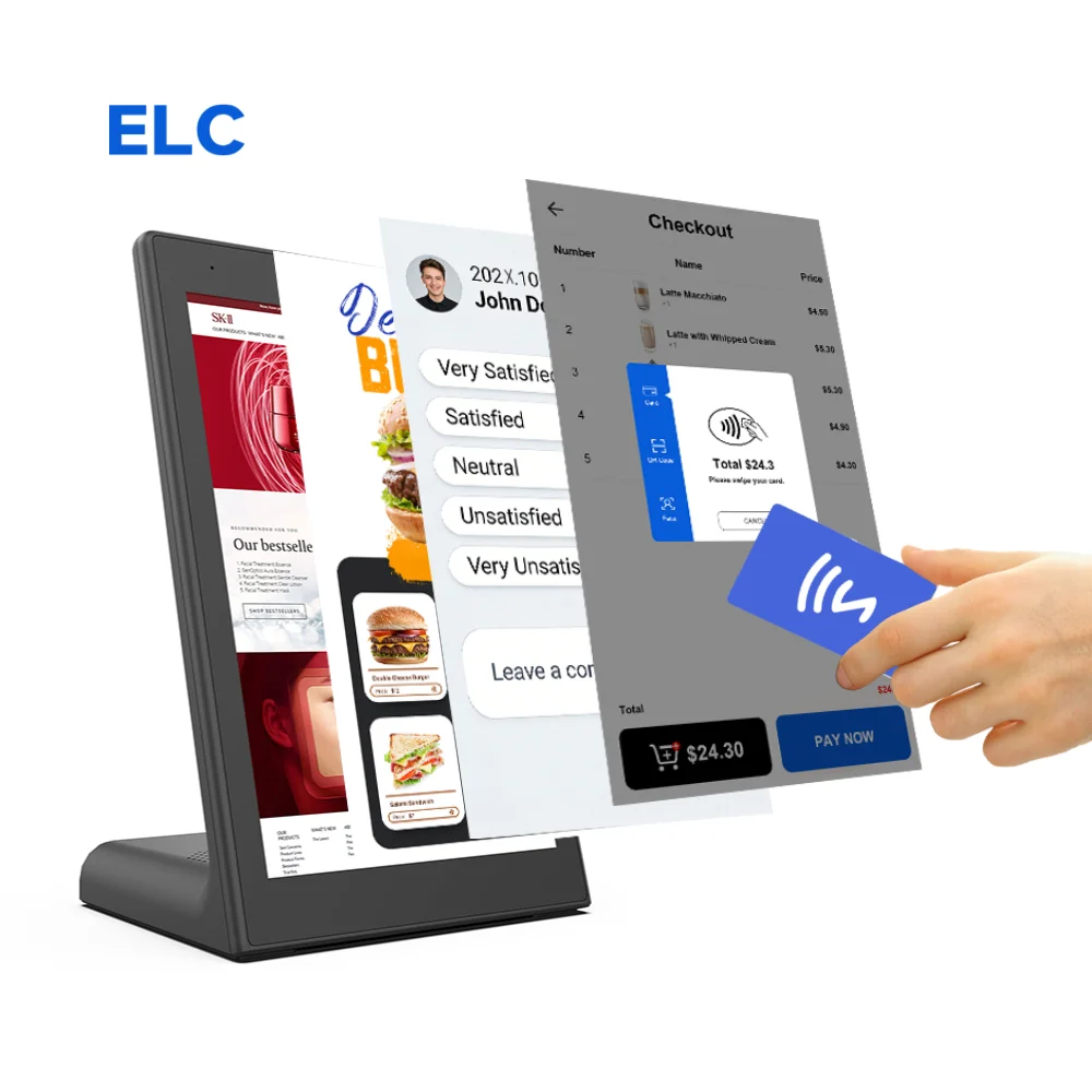 hit productL Shape Capacitive Touch Screen Customer Feedback Evaluator Restaurant Bank Ordering RJ45 NFC POS Desktop Android Tab