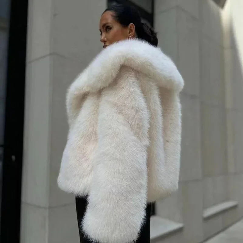 Fake fur coat for women large lapel faux fur jacket for women Fluffy casual fox fur coat for women