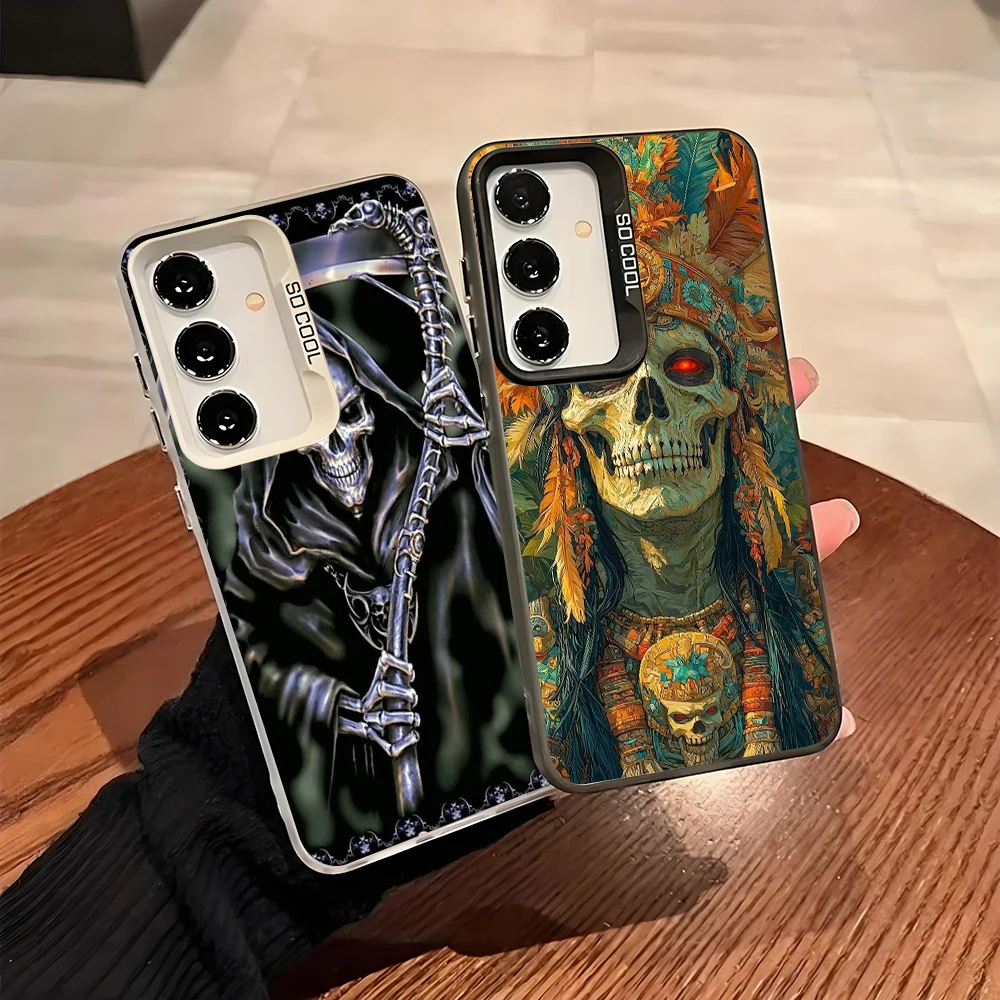 Grim Reaper Skull Silver IMD Case For Samsung A56 A55 A54 A53 A36 A35 A26 A25 A24 A17 A15 A16 A14 A32 A22 A52 5G Cover