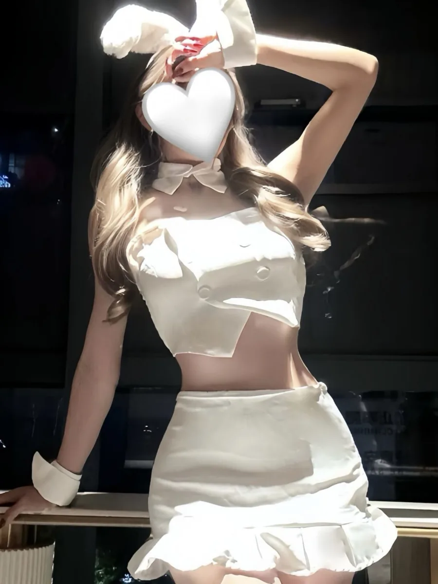 

Сексуальные женские комплекты юбок в стиле ночного клуба, очаровательные короткие юбки Pure Desire Bunny Girl с открытыми плечами и открытой спиной, без рукавов XJHC