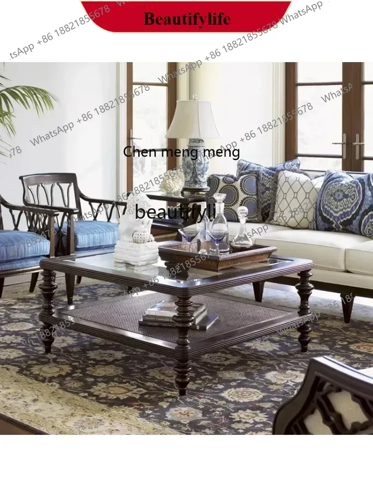 

G153 French Entry Lux Solid Wood Coffee Table American Country Rattan Tea Table Small Apartment Living Room Eight-Immortal Table